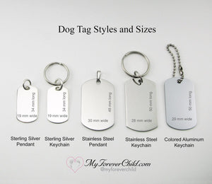 Dog Tag metal choices and sizes available