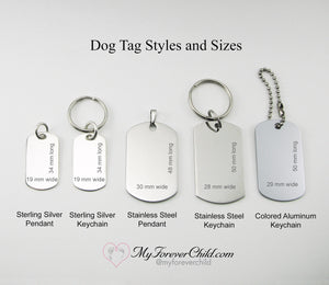Dog Tag Styles and Sizes- this listing is for the Stainless Steel pendant in the center