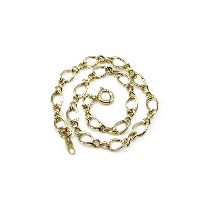 14K Yellow Gold Double Cable Link Charm Bracelet 7 inches long