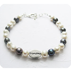 Grandma Memorial Bracelet | White and Grey Freshwater Pearls | Sterling Silver
