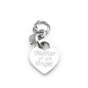 Mother of an Angel Necklace charm, shown with light blue-boy gem dangle