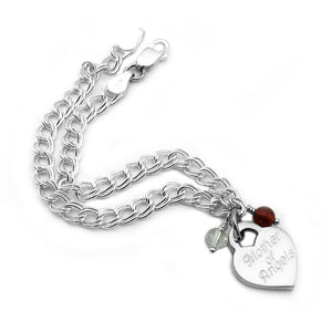 Mother of Angels charm bracelet, with April & July gem birthstones & double link charm bracelet