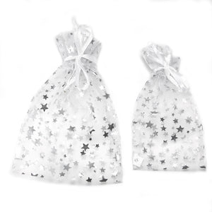 Organza Jewelry Pouch- White with Silver Stars