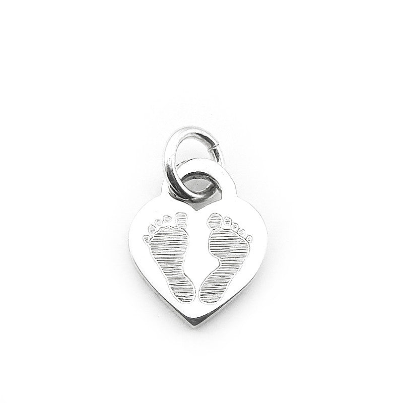 Sterling Silver small baby footprints heart charm