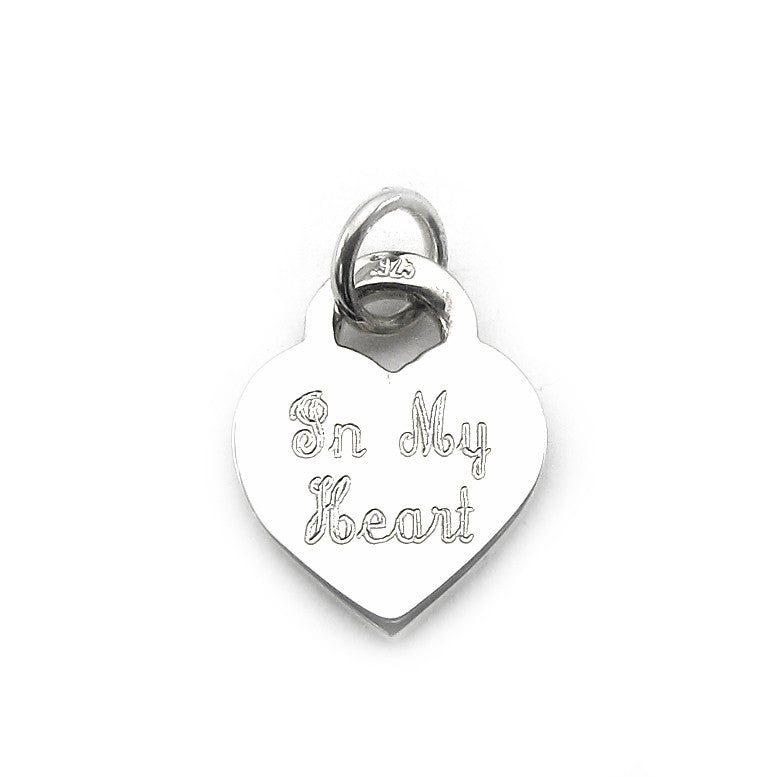 Sterling Silver small heart charm with name and date in Cursive Font