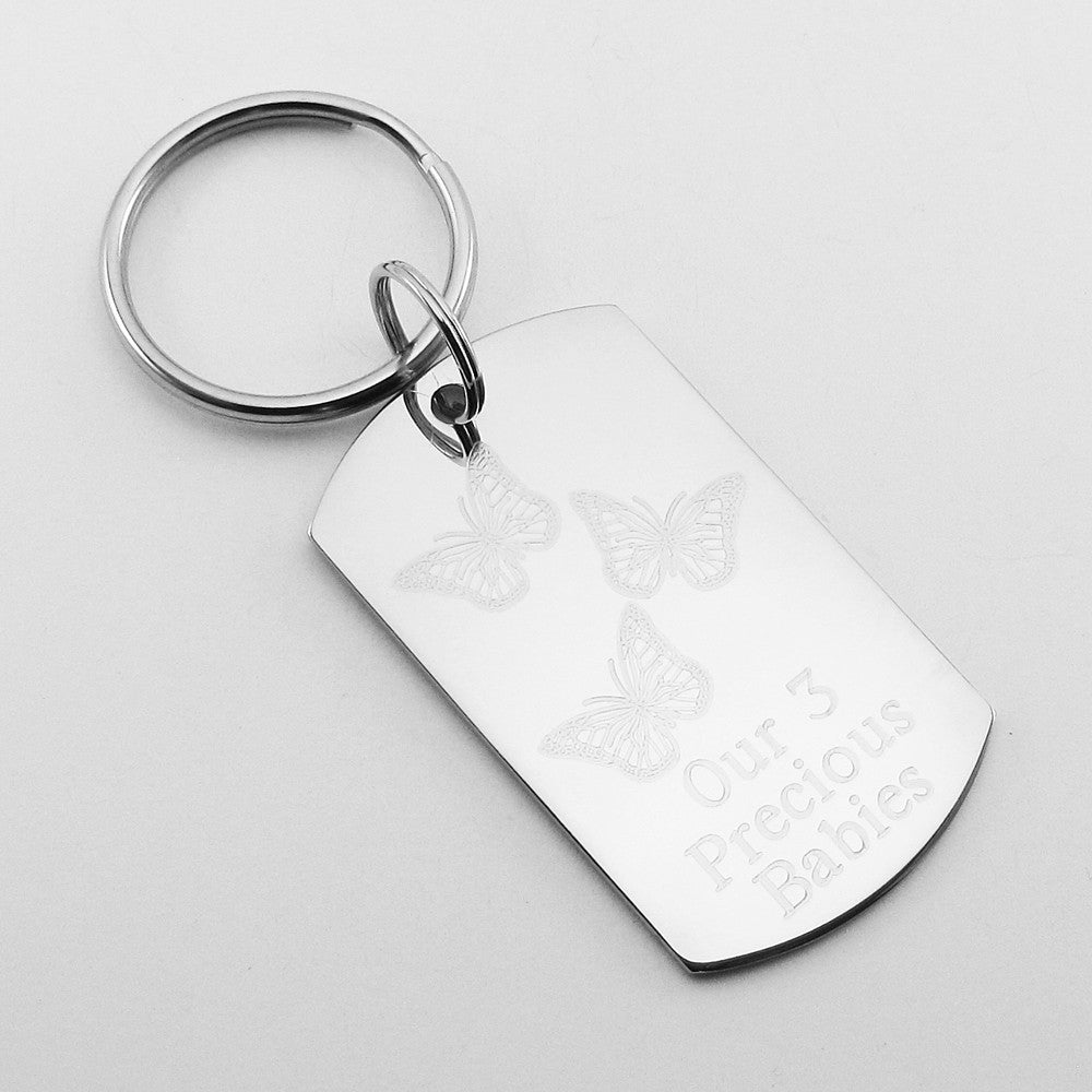 Our 3 Precious Babies- Three Butterflies stainless steel dog tag pendant memorial keychain