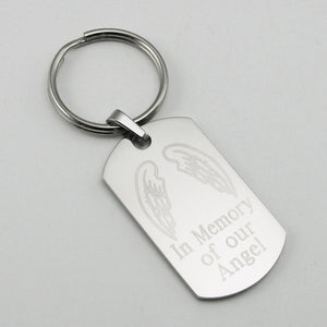 In Memory of our Angel- Angel Wings stainless steel dog tag pendant memorial keychain