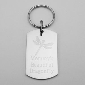 Mommy's Beautiful Dragonfly- Dragonfly stainless steel dog tag pendant memorial keychain
