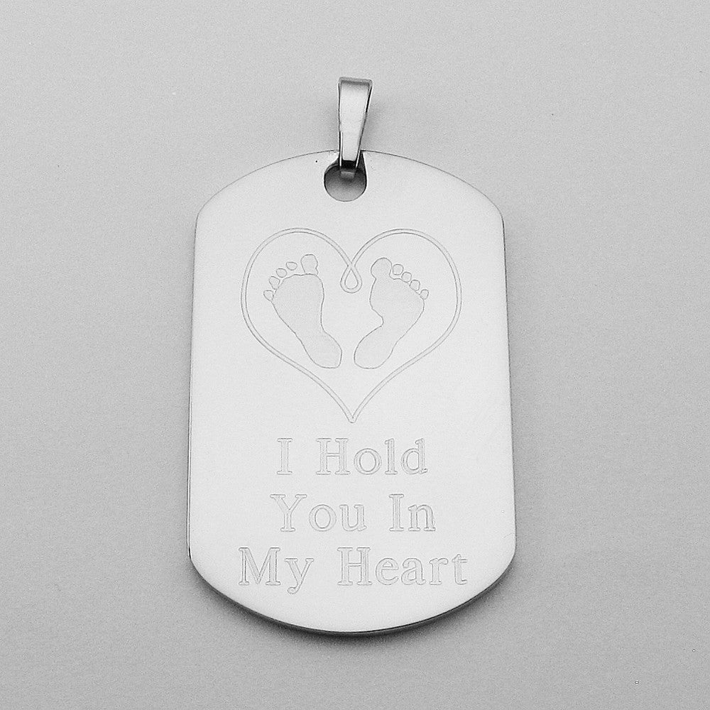 I Hold You In My Heart- Baby Footprints in Heart stainless steel dog tag memorial pendant