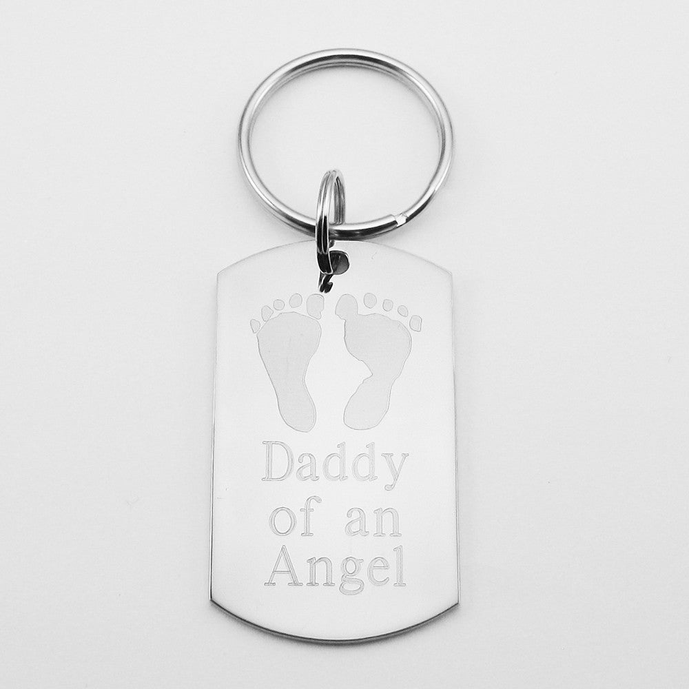 Daddy of an Angel- Baby Footprints stainless steel dog tag pendant memorial keychain