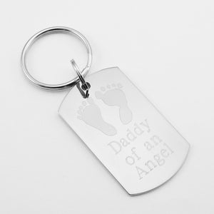 Daddy of an Angel- Baby Footprints stainless steel dog tag pendant memorial keychain