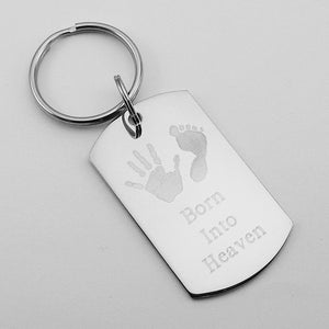 Born Into Heaven- Baby Handprint and Footprint stainless steel dog tag pendant memorial keychain