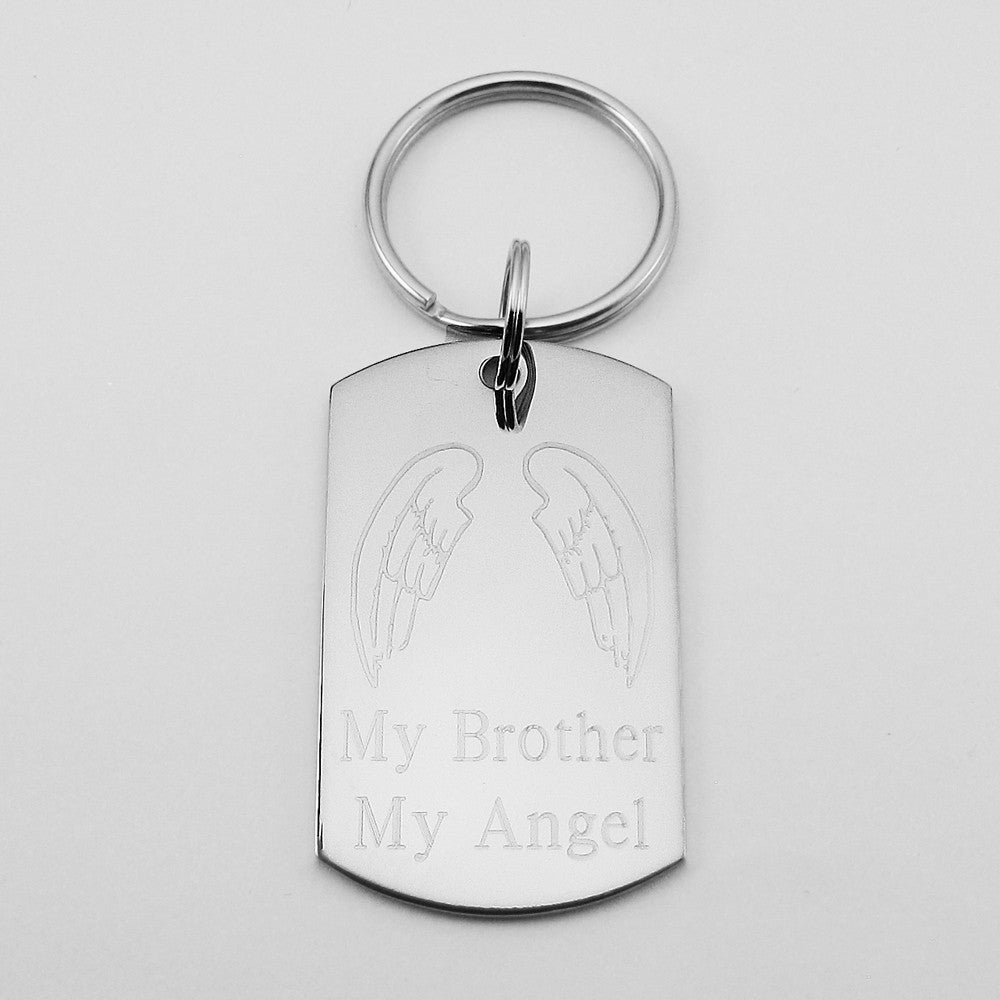 My Brother My Angel- Angel Wings stainless steel dog tag pendant memorial keychain